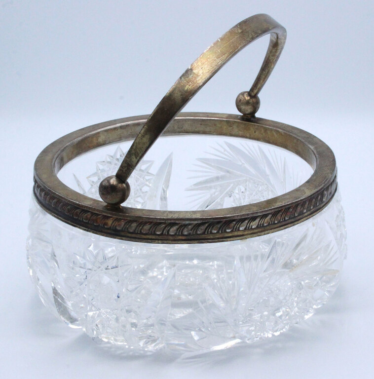 Crystal sugar bowl with silver finish