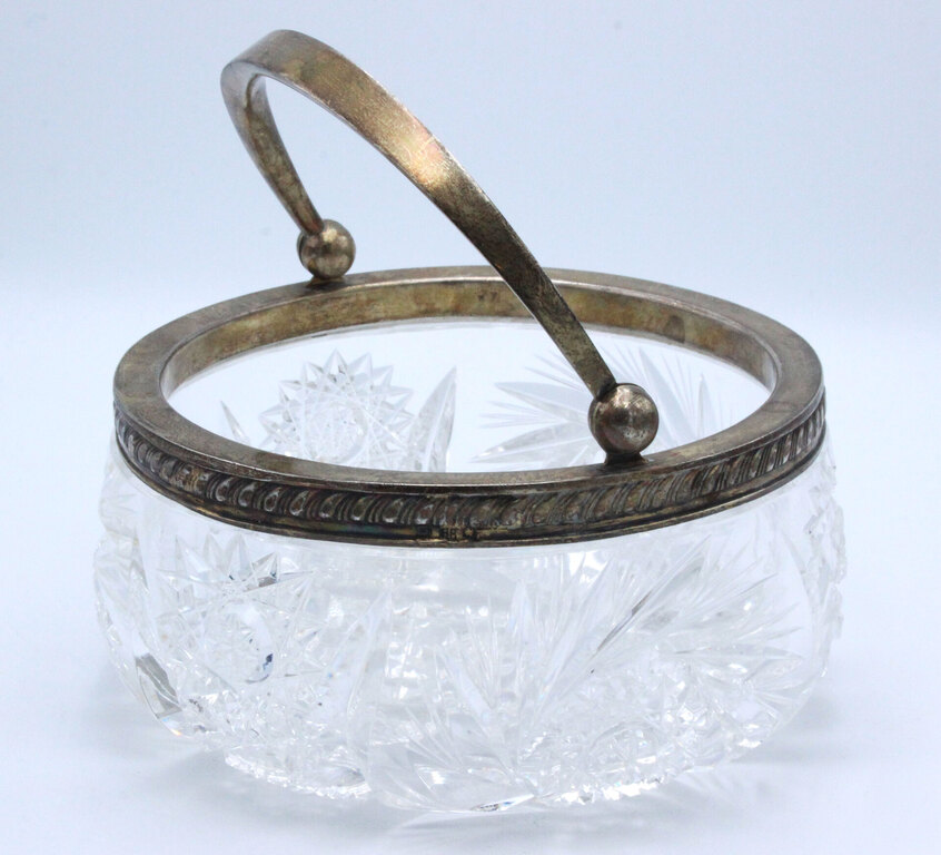 Crystal sugar bowl with silver finish