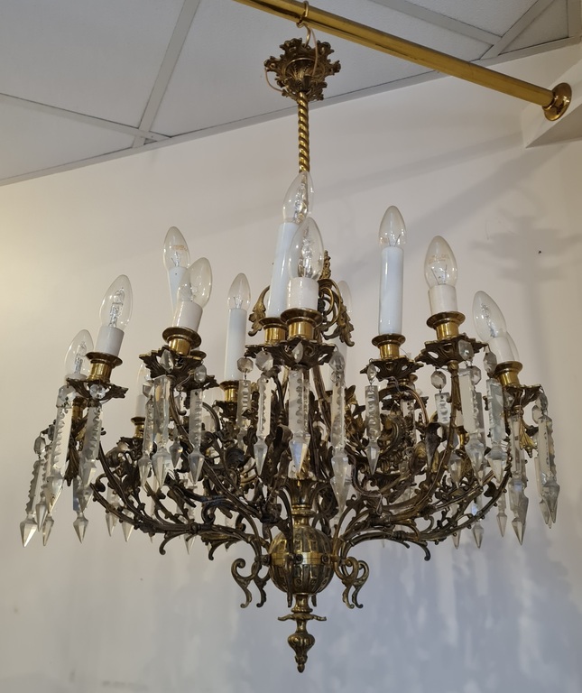 Bronze or brass chandelier with crystal decorations