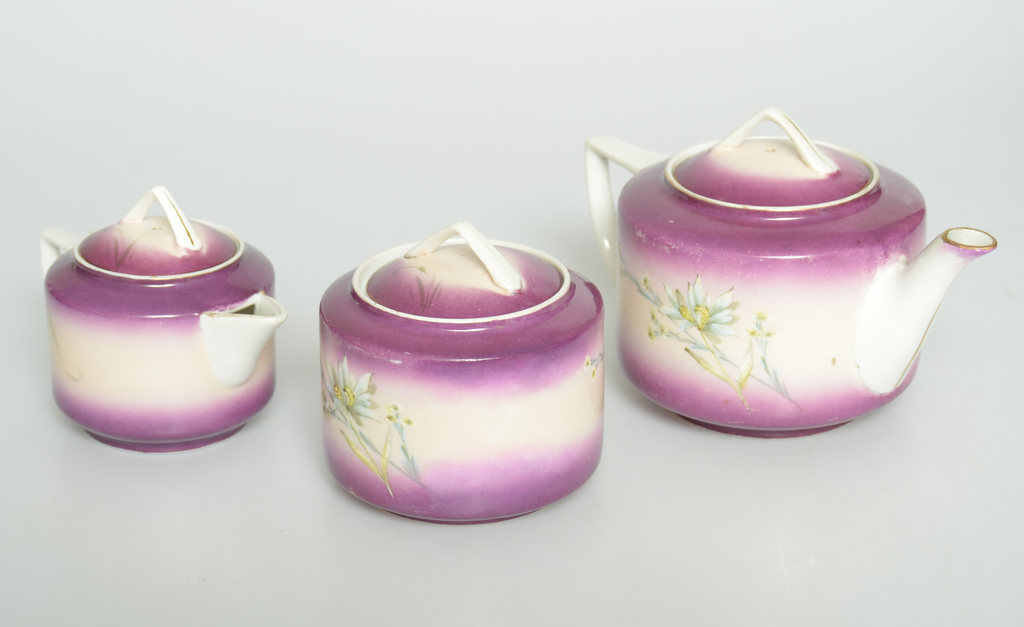 Porcelain jug, cream bowl, sugar bowl