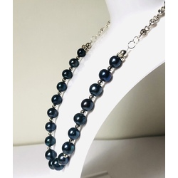 Blue freshwater pearl necklace with silver and metal elements