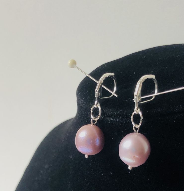 Earrings with large size Edison freshwater pearls and silver 925 in lavender color