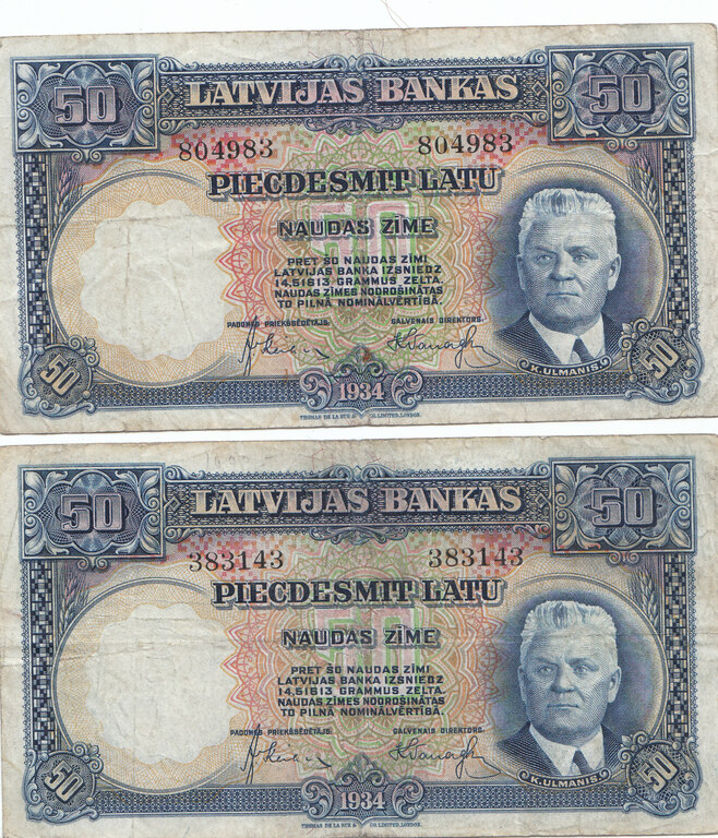 50 lats banknotes 2 pcs. 1934