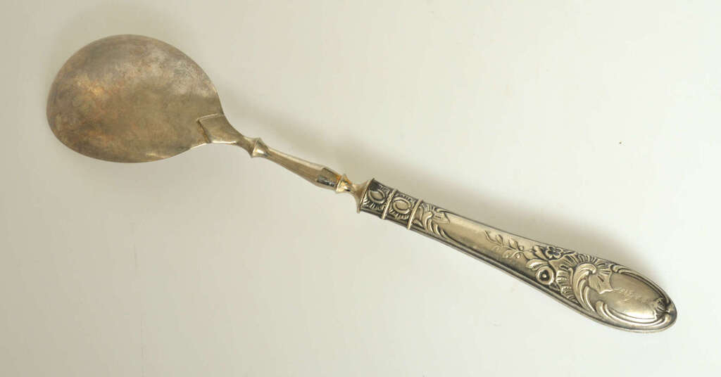 A spoon with a silver handle