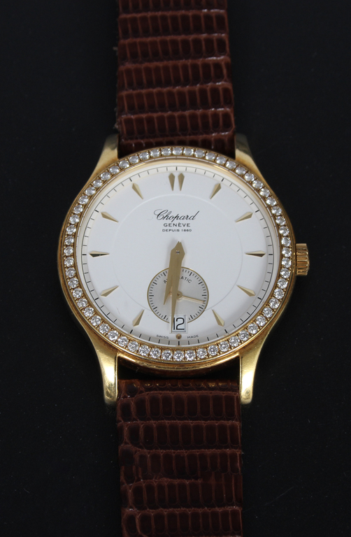 170-026384-1, Zelta pulkstenis ''Chopard''  ar ādas siksniņu un briljantiem