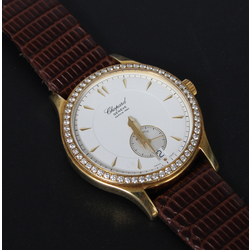 170-026384-1, Chopard gold watch with leather strap and diamonds