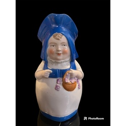 height 15.5cm porcelain jug Annele in a blue hat with a basket of beautiful fruit flowers, Germany