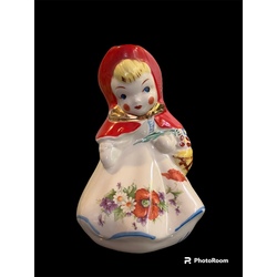 porcelain mug Little Red Riding Hood with a fruit basket and a bouquet of flowers