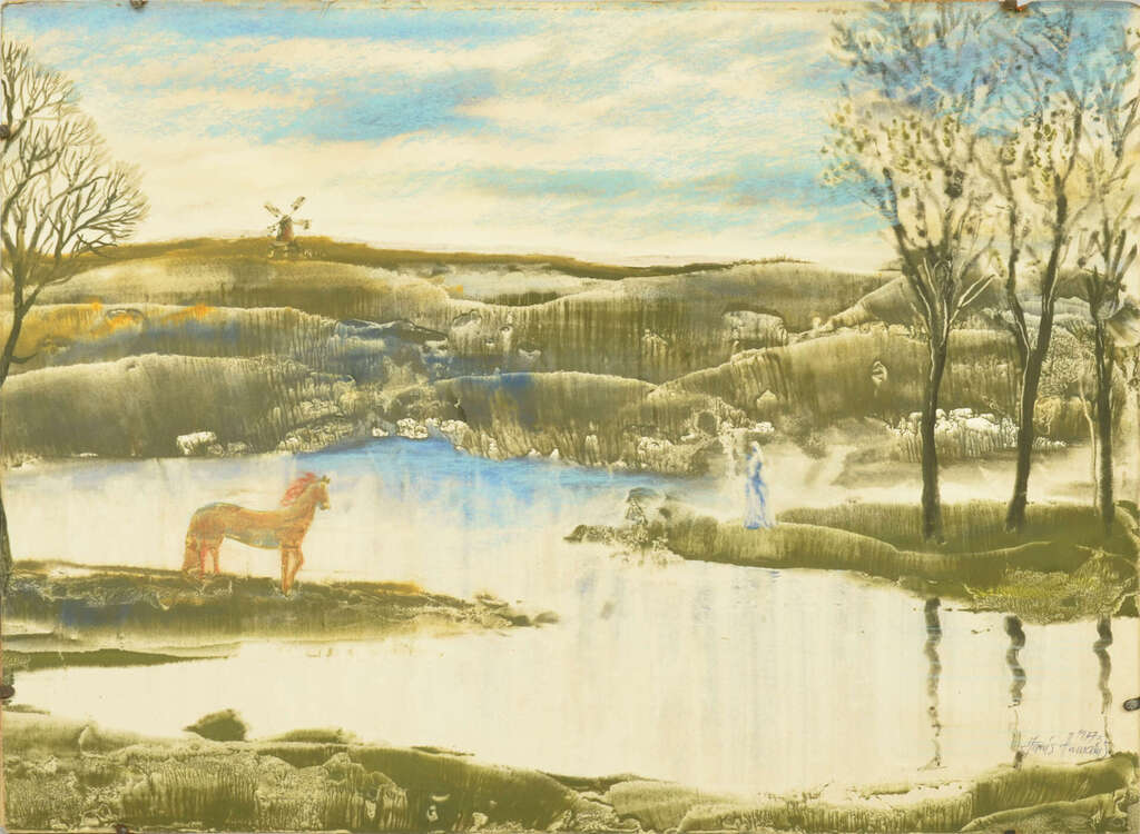 Landscape with a horse. Alauksts lake
