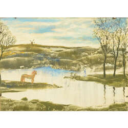 Landscape with a horse. Alauksts lake