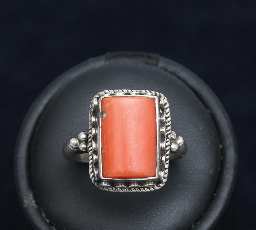 Silver ring with coral