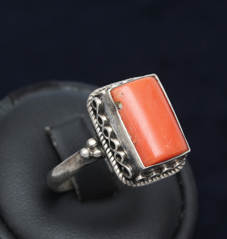 Silver ring with coral