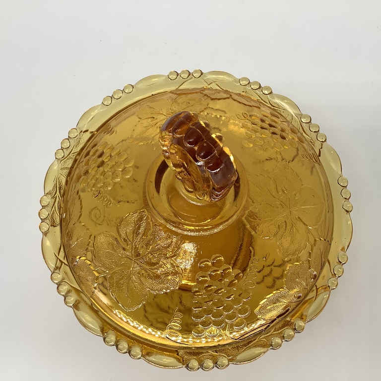 Medus stikla konfekšu bļoda. Beļģija. 20. gadsimta sākums. Vīnogulāju zīmējums ​