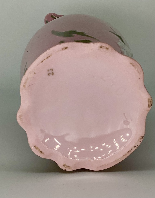 Bohemia.Wine jug.Pink porcelain.Modeling.Hand-painted.Last century.