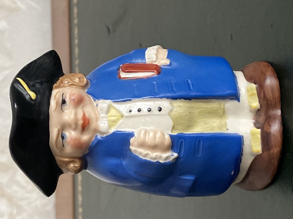 milk jug Man in a blue coat with a book under his arm, Goebel, Germany