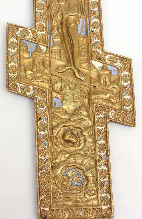 Bronze icon cross with enamel