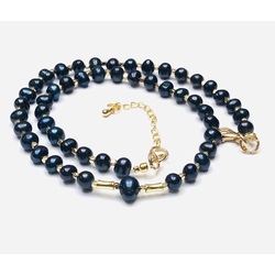 Blue Freshwater Pearl necklace with gold-plated elements.