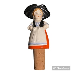 bottle porcelain cap peasant woman in folk dress, France H-11CM