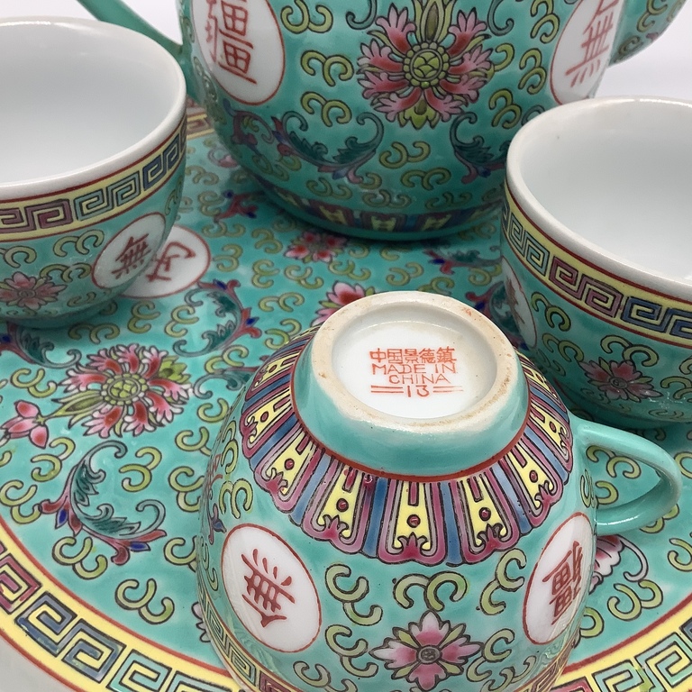 Чайный сет.Китай 1930 год.Рельефная техника окраски.Ручная роспись