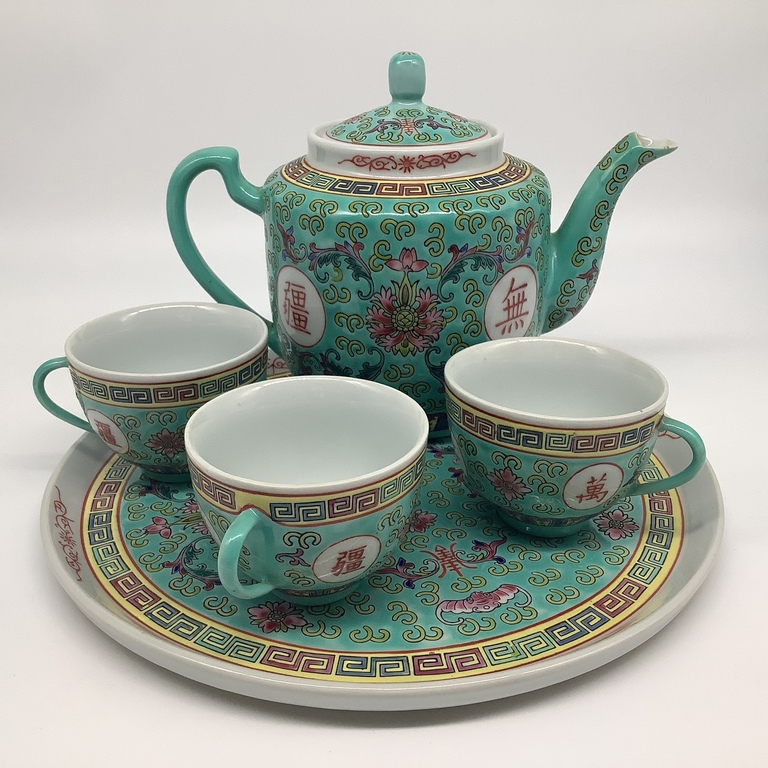 Tea set.China 1930.Relief painting technique.Hand-painted