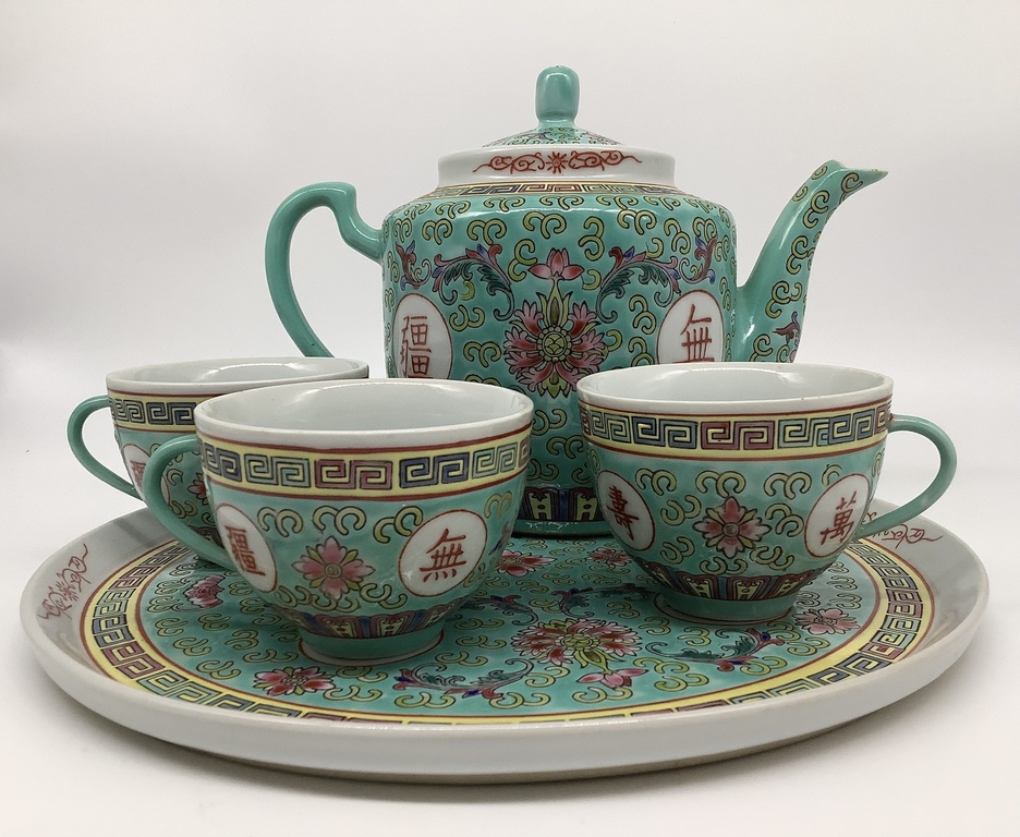 Tea set.China 1930.Relief painting technique.Hand-painted