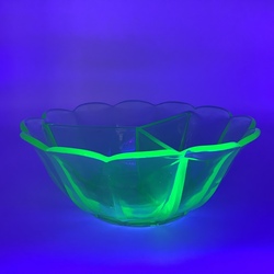 Salad bowl.Uranium glass.Latvia 1930. Shooting under ultraviolet light.