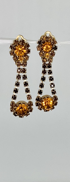 Czech clip-on earrings with natural rhinestones. Jablonec. Bohemia. Last century