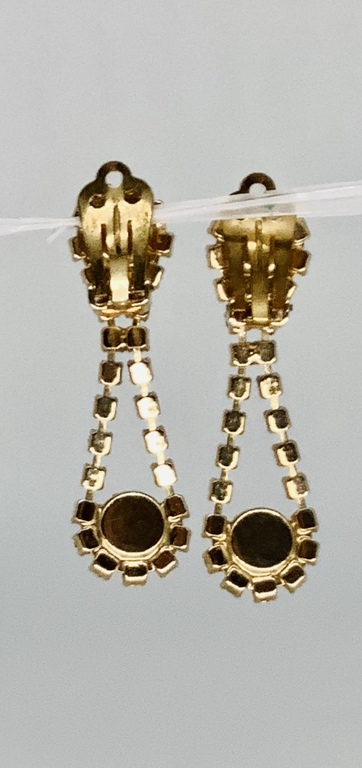 Czech clip-on earrings with natural rhinestones. Jablonec. Bohemia. Last century