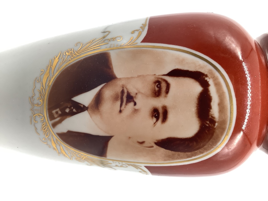 Vase.with a portrait of Anastas Ivanovich Mikoyan, after the war, Riga.Latvia