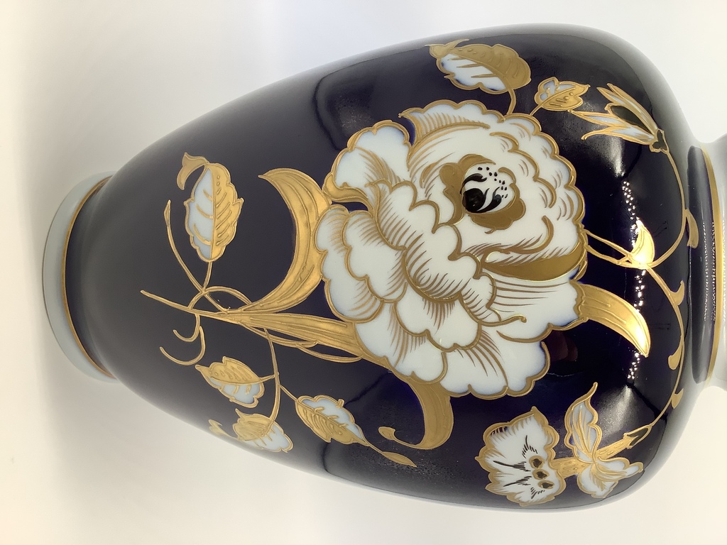 Large cobalt vase, Germany. Wolendorf.Hand painted in gold.