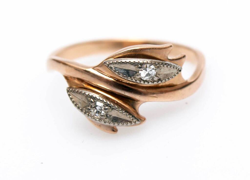 Rose gold ring with platinum and two diamonds