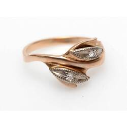 Rose gold ring with platinum and two diamonds