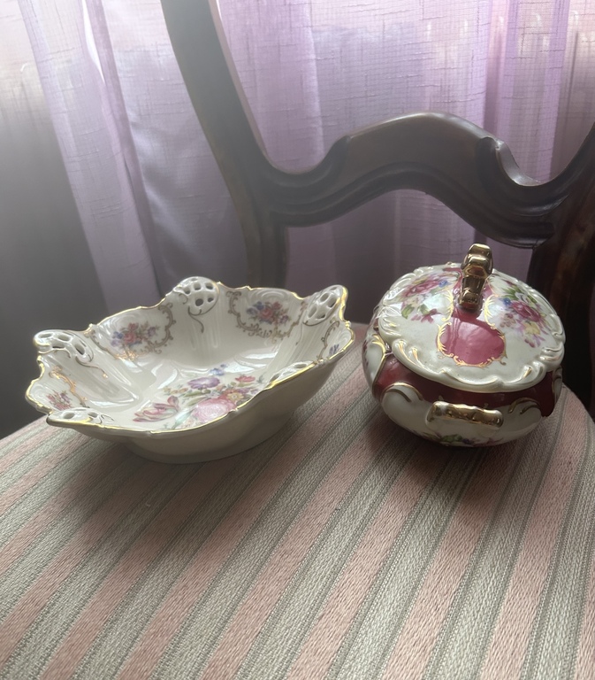Germany Rosenthal Elfenbein Kronach Moliere Porcelain Sweet Dish and Bavaria Sweet Dish with Lid