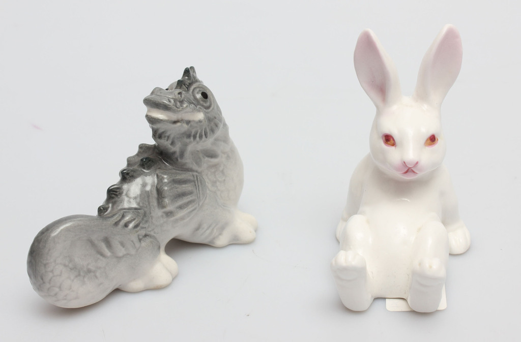 2 porcelain figurines - bunny, dragon