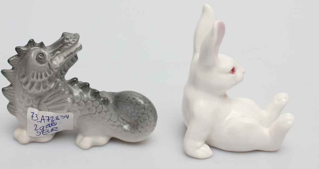 2 porcelain figurines - bunny, dragon