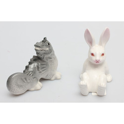 2 porcelain figurines - bunny, dragon