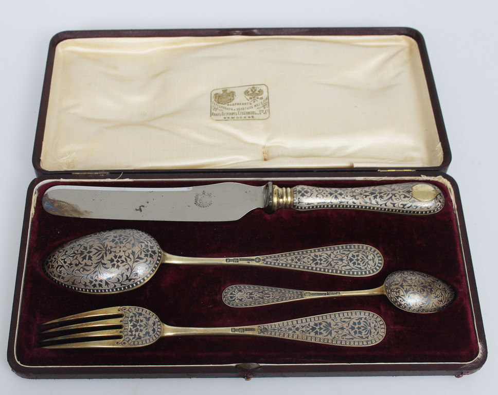 Golden plated silver cutlery set in original box