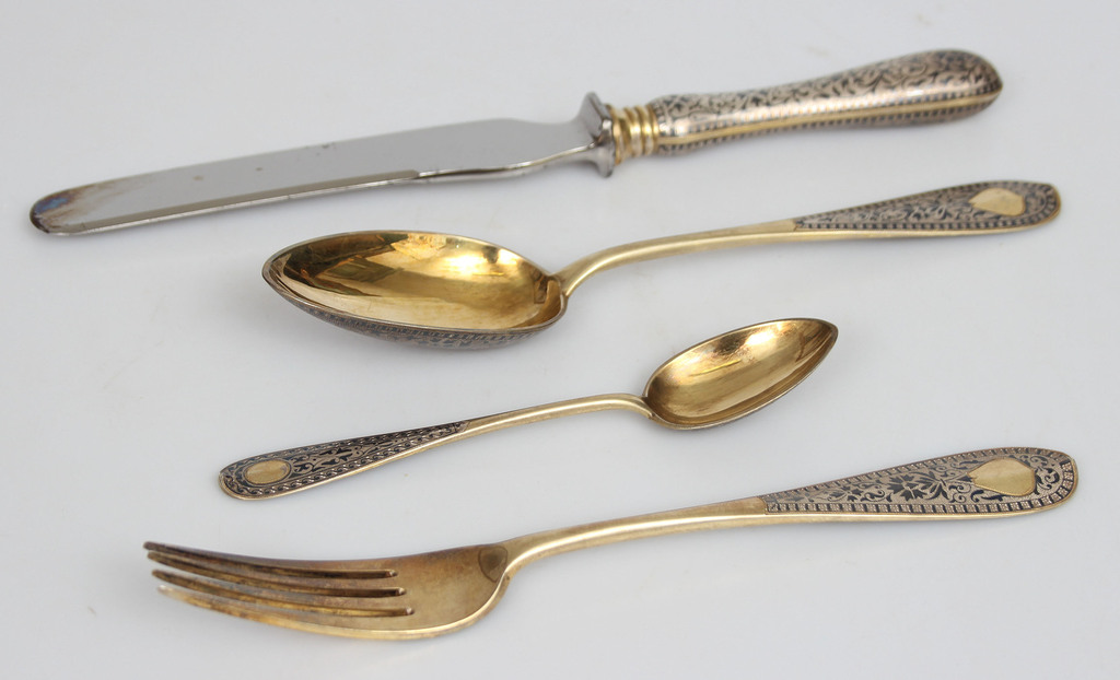 Golden plated silver cutlery set in original box