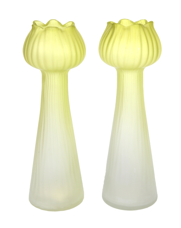 Two Art Nouveau green glass vases