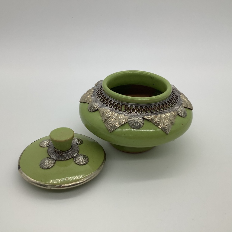 Tea leaf jar, Iran 1920-30. Hand chasing.