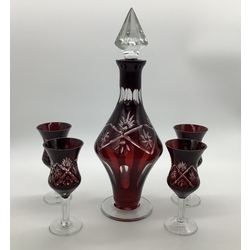 Ruby glass, Liquor set. 1910-20. Austria. Original cork.