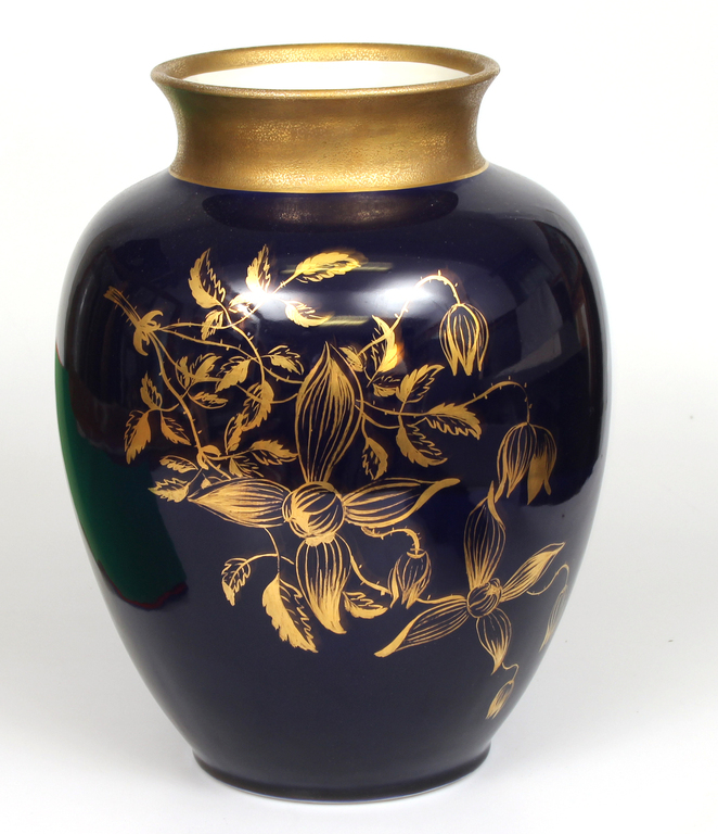 Painted porcelain cobalt vase