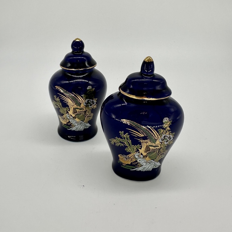 2 Perfume vases 20th century. Hand painted. Cobalt