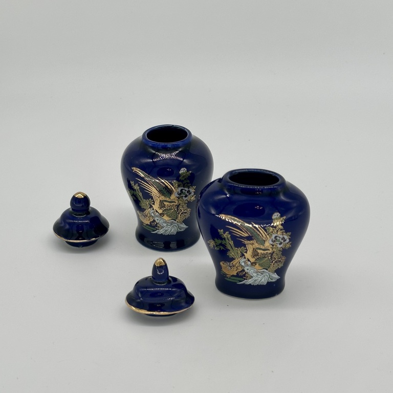 2 Perfume vases 20th century. Hand painted. Cobalt