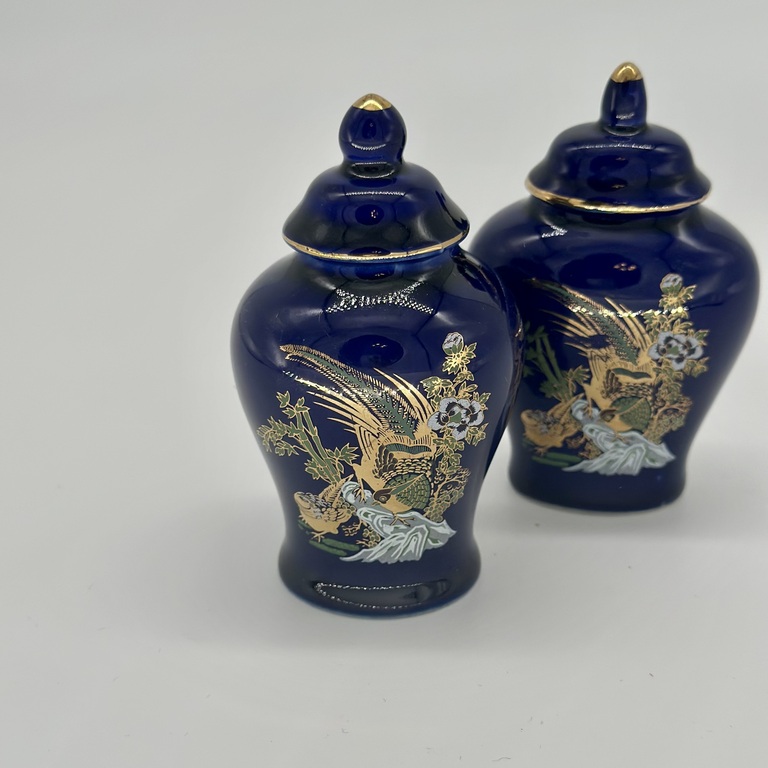 2 Perfume vases 20th century. Hand painted. Cobalt