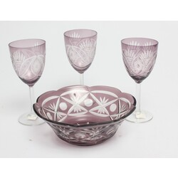 Ilguciems glass fruit bowl and 3 glasses