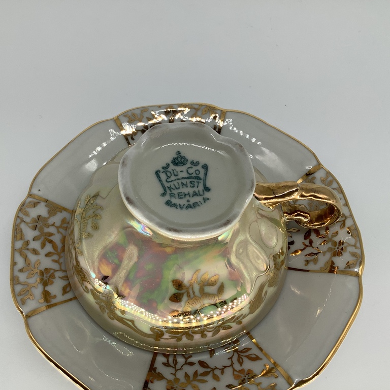 Coffee pair with gold cover. Germany. Hand painted. Collectible