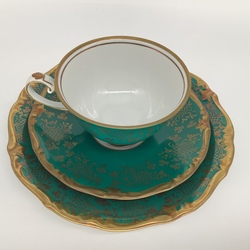 Rudolstadt.Tea trio.Figured edge and hand-painted.