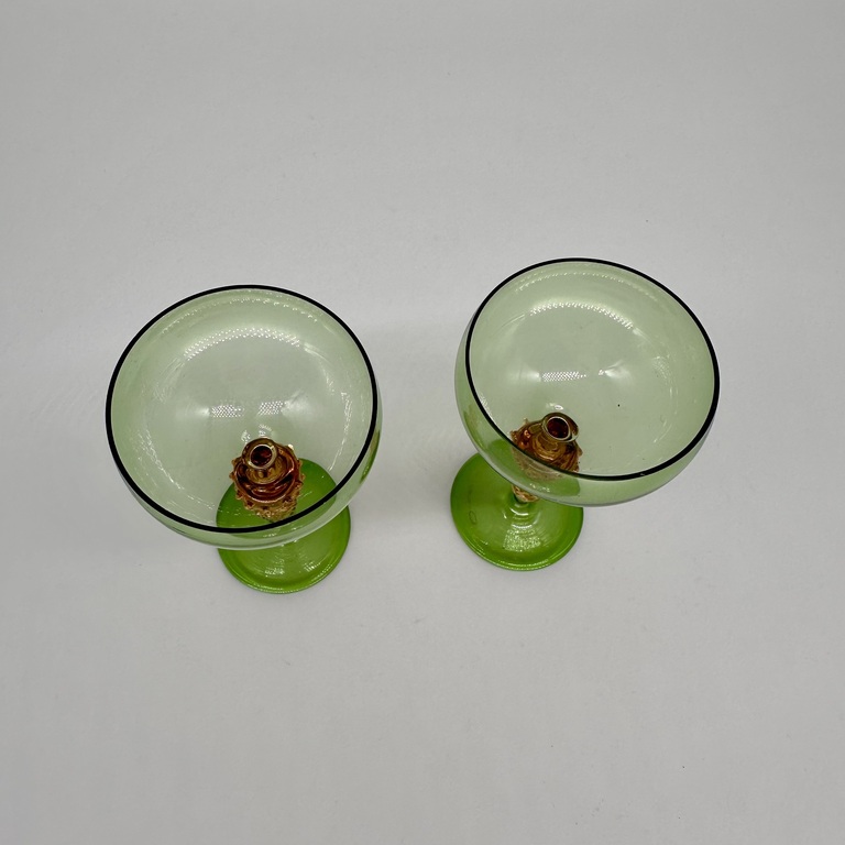 Two elegant Lausha glasses, grapevine stems, handmade, pre-war