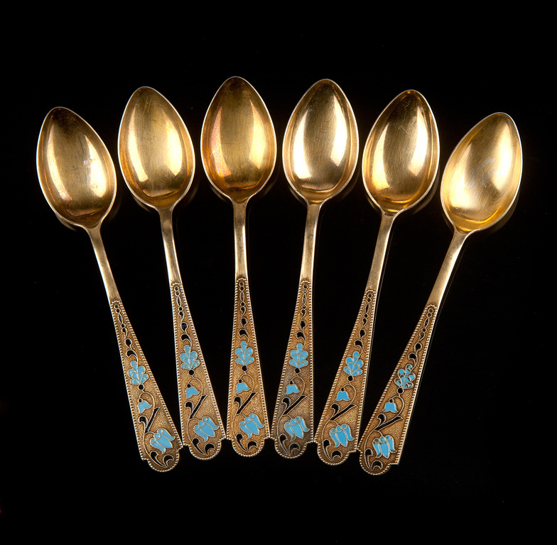 Silver spoon with enamel set (6 pcs.)